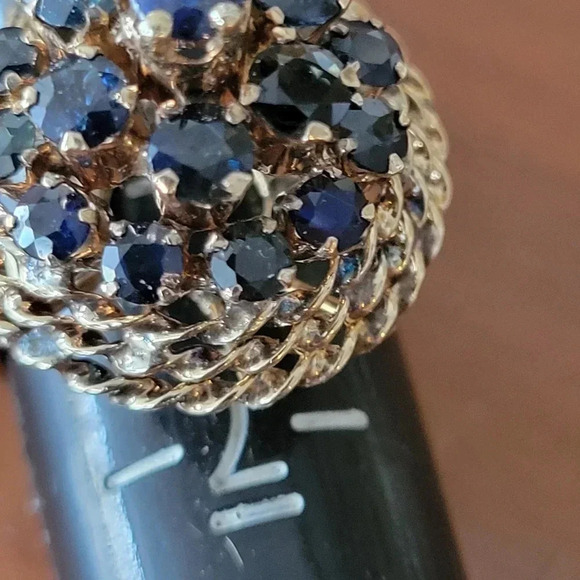 VINTAGE 14K YELLOW GOLD HAND MADE NATURAL SAPPHIRE RING BASKET DESIGN SIZE 7 3/4 - Picture 11 of 14